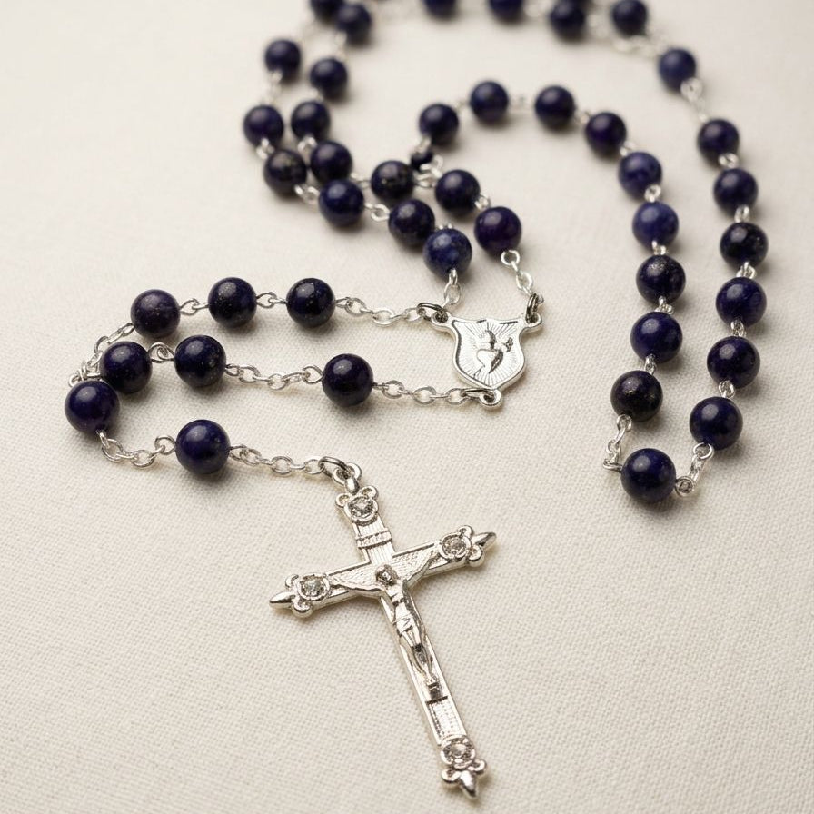 Rosario de Piedra ágata azul y Plata