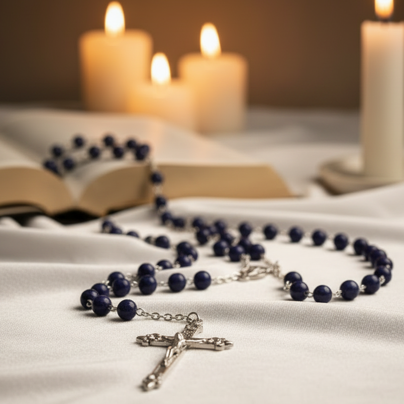 Rosario de Piedra ágata azul y Plata
