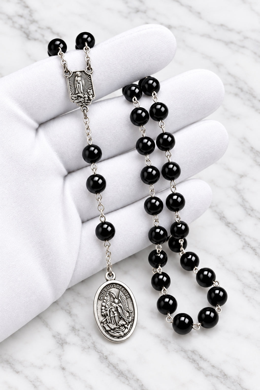 Coronilla de San Miguel Arcángel en Ónix Negro y Plata - Edición Limitada
