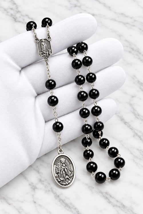 Coronilla de San Miguel Arcángel en Ónix Negro y Plata - Edición Limitada